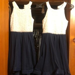 Girls high low navy and white dress
